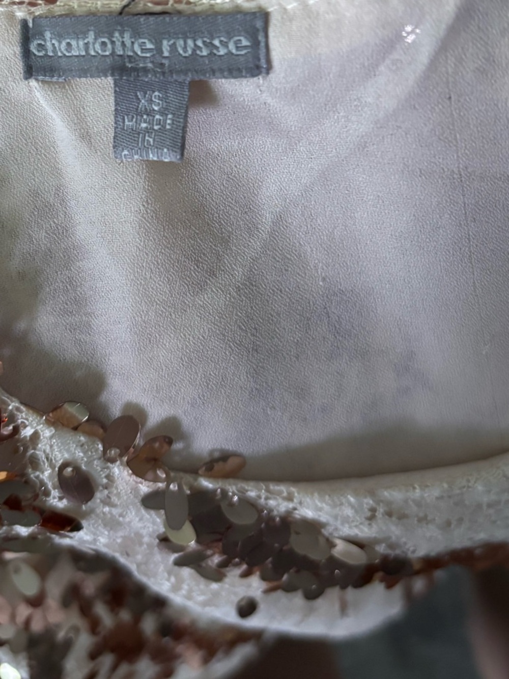 Charlotte Russe Rose Gold Sequin Lace Scoop Neck Sleeveless Tank Top XS - Picture 5 of 5